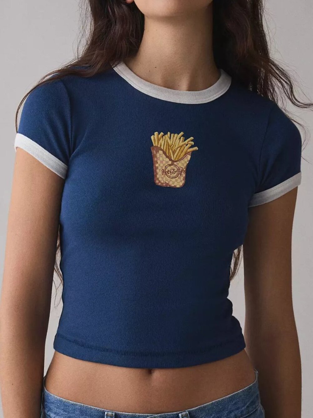 Urban Outfitters Kimchi Blue Too Perfect Fries Graphic Ringer Baby Tee